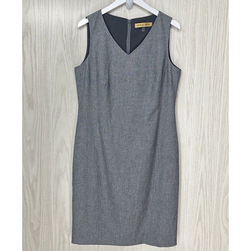 Nipon Boutique Sheath Dress Womens 12 Gray Sleeveless Lined Back Zipper Slit